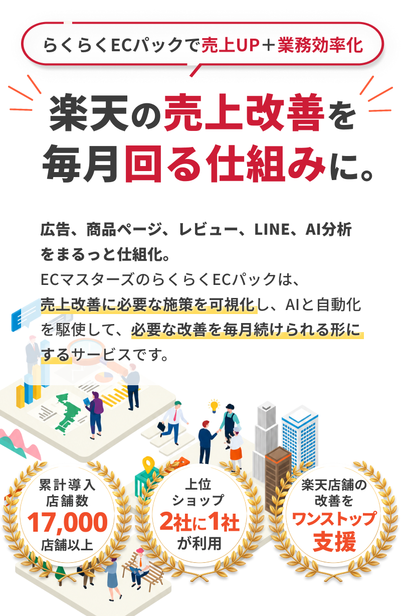 らくらくマスターズで売上UP＋業務効率化。楽天の売上改善を毎月回る仕組みに。