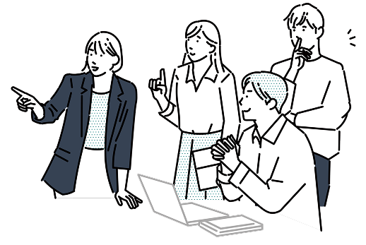 店舗改善を相談するチームのイラスト